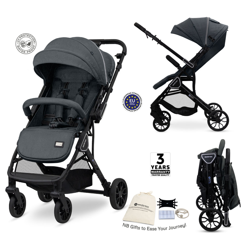 Neobreez Quint Reversible Handle Compact Travel Stroller Dark Grey