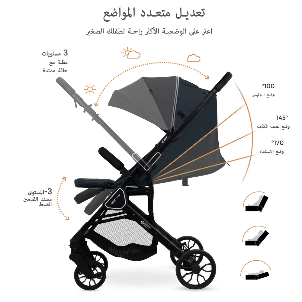 Neobreez Quint Reversible Handle Compact Travel Stroller Dark Grey
