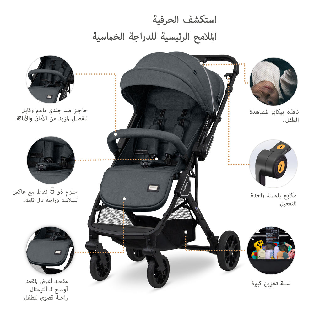 Neobreez Quint Reversible Handle Compact Travel Stroller Dark Grey