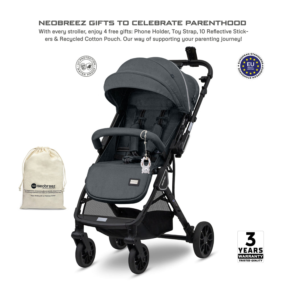 Neobreez Quint Reversible Handle Compact Travel Stroller Dark Grey