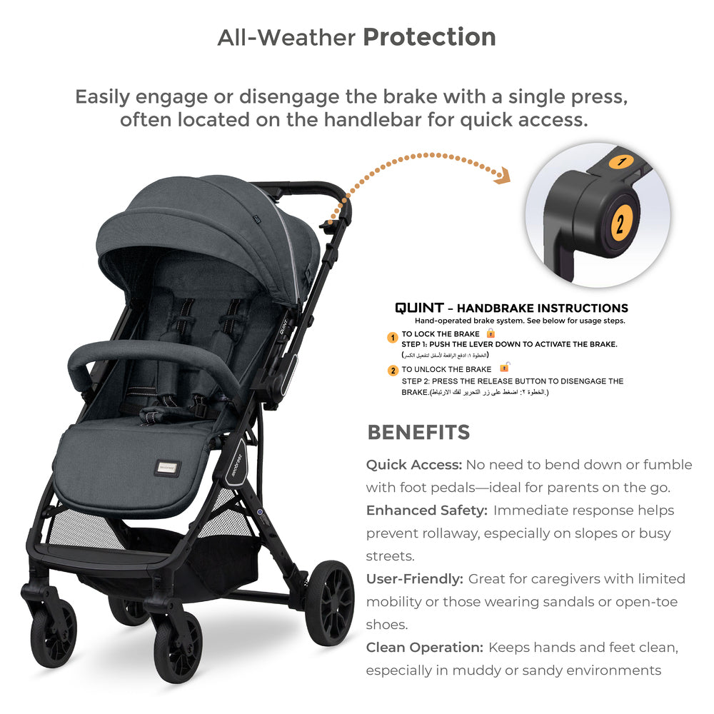 Neobreez Quint Reversible Handle Compact Travel Stroller Dark Grey
