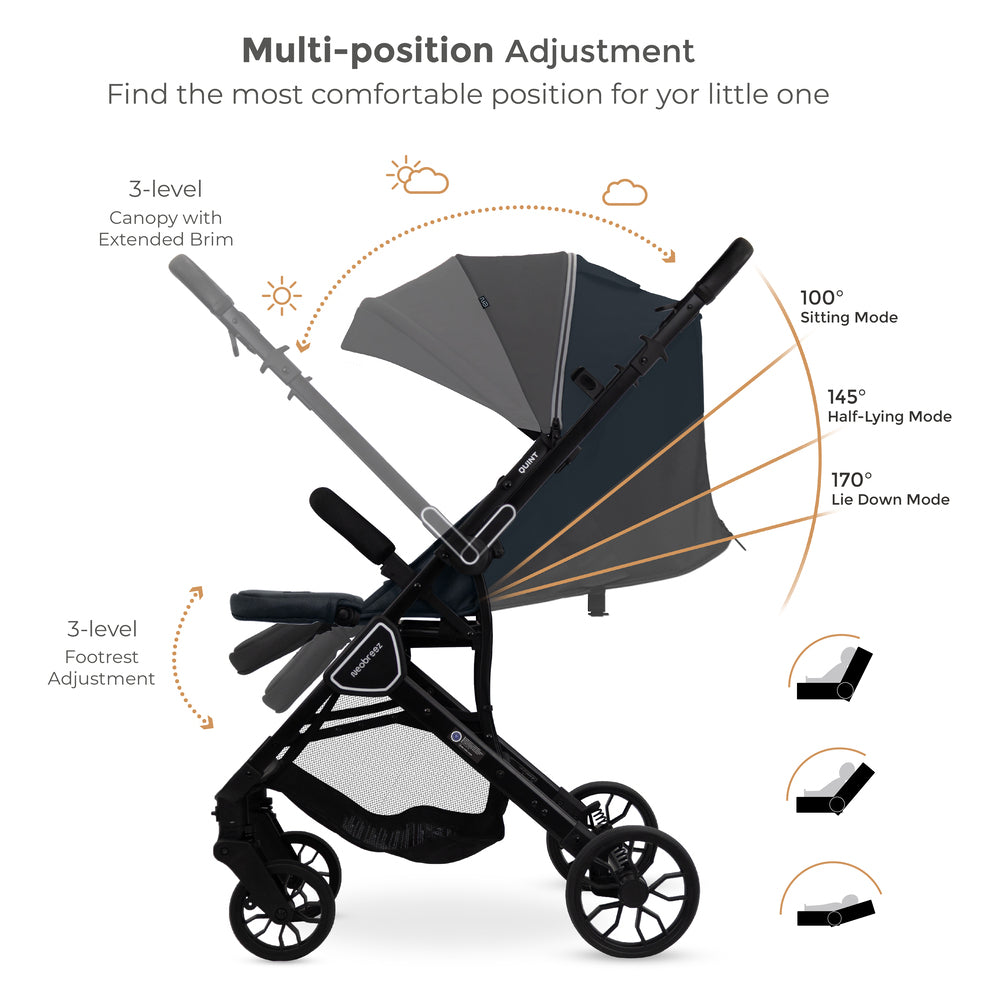 Neobreez Quint Reversible Handle Compact Travel Stroller Dark Grey