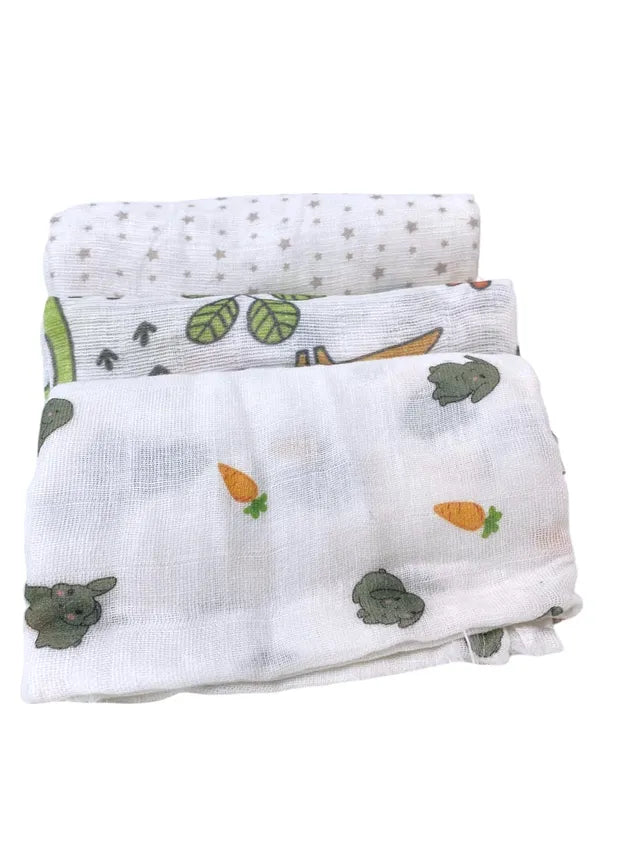 Kinder Valley Muslin Blanket Set Pack of 3  Bunny Dino and Star