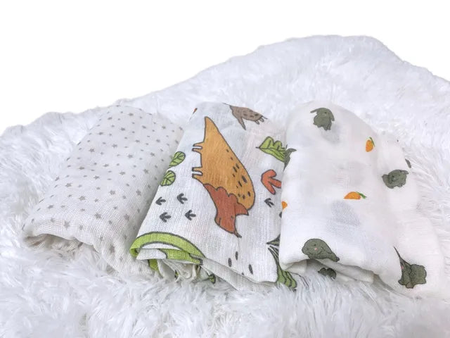 Kinder Valley Muslin Blanket Set Pack of 3  Bunny Dino and Star