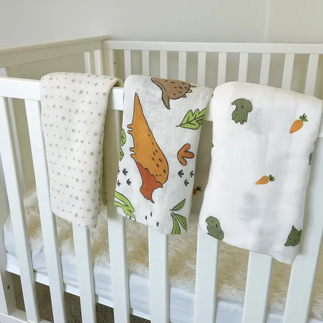 Kinder Valley Muslin Blanket Set Pack of 3  Bunny Dino and Star