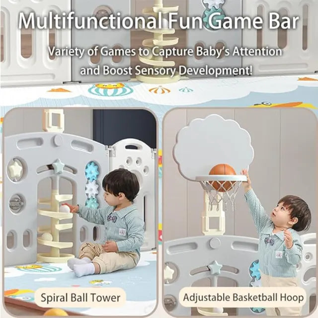 Little Angel Baby Foldable Fence Playpen And Basketball Hoop Set Grey 16pcs