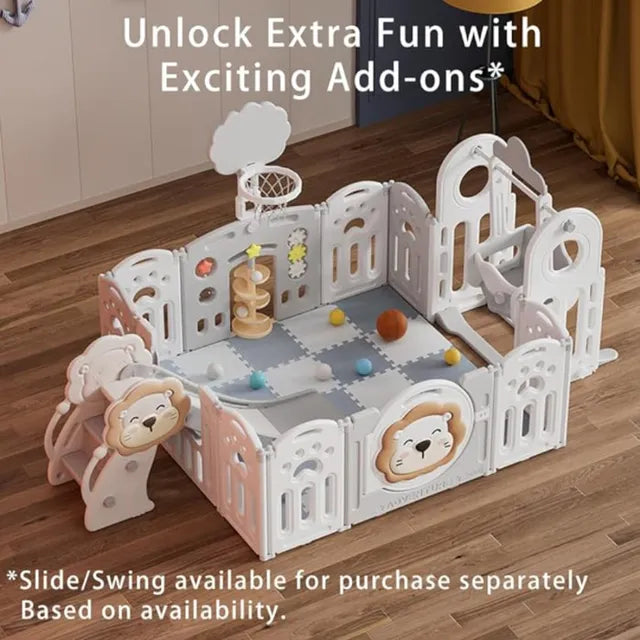 Little Angel Baby Foldable Fence Playpen And Basketball Hoop Set Grey 16pcs