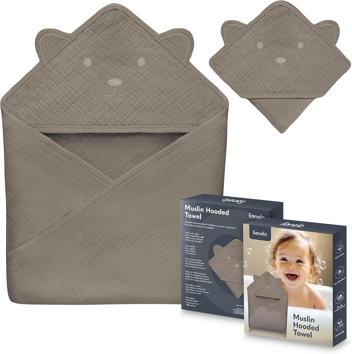 Lionelo Muslin Hooded Towel Beige Cappuccino
