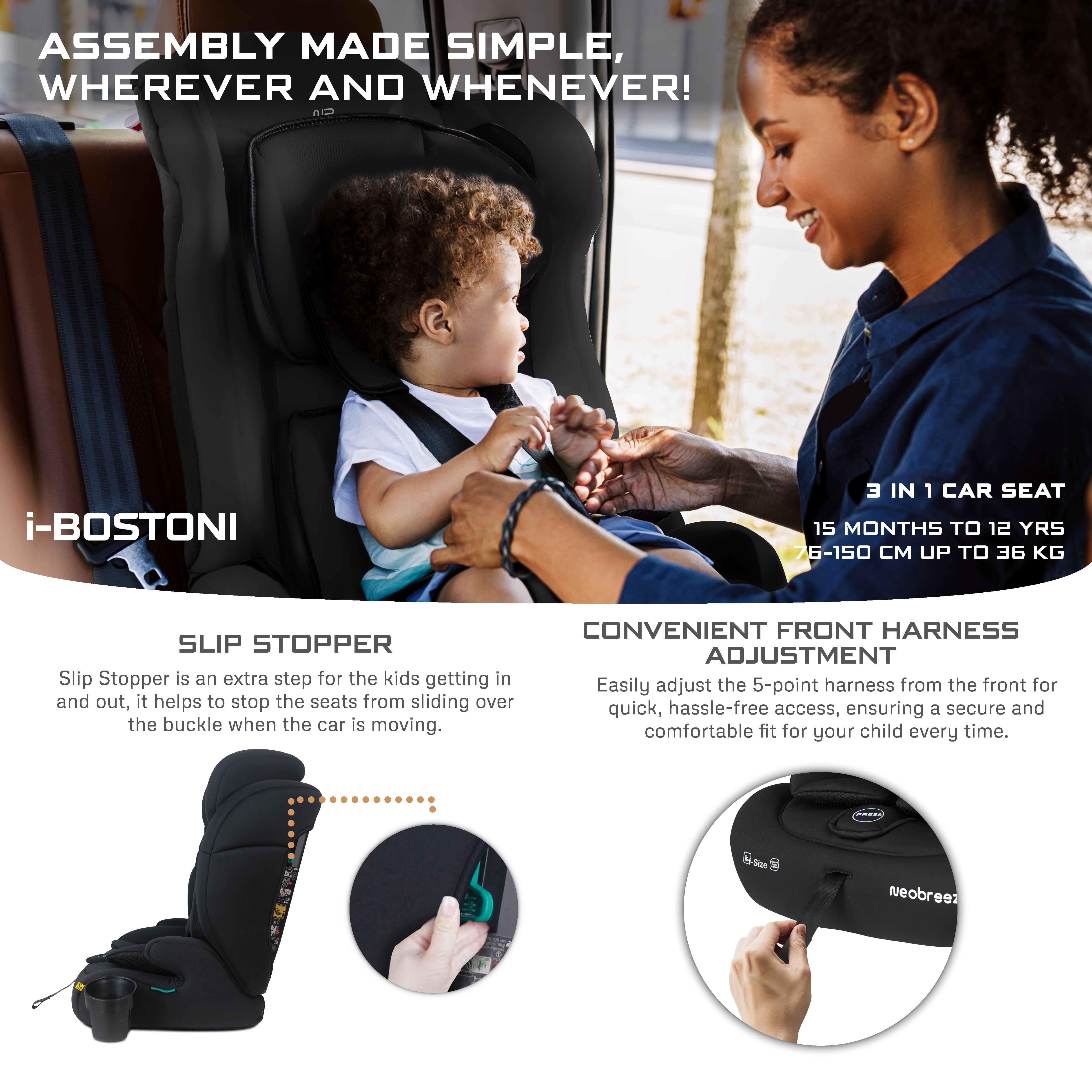 Neobreez i Bostoni 3 In 1 Toddler i Size Car Seat Black