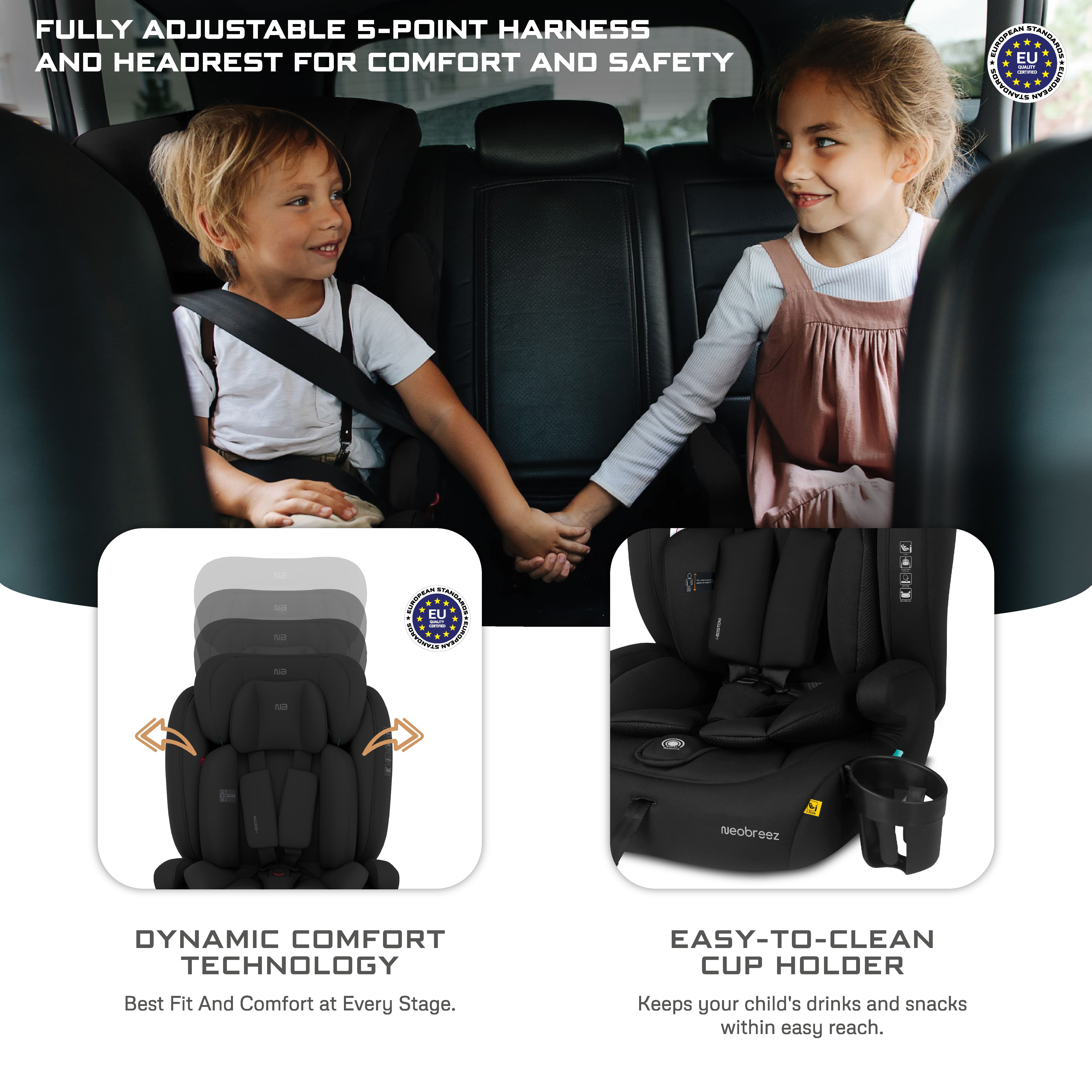 Neobreez i Bostoni 3 In 1 Toddler i Size Car Seat Black