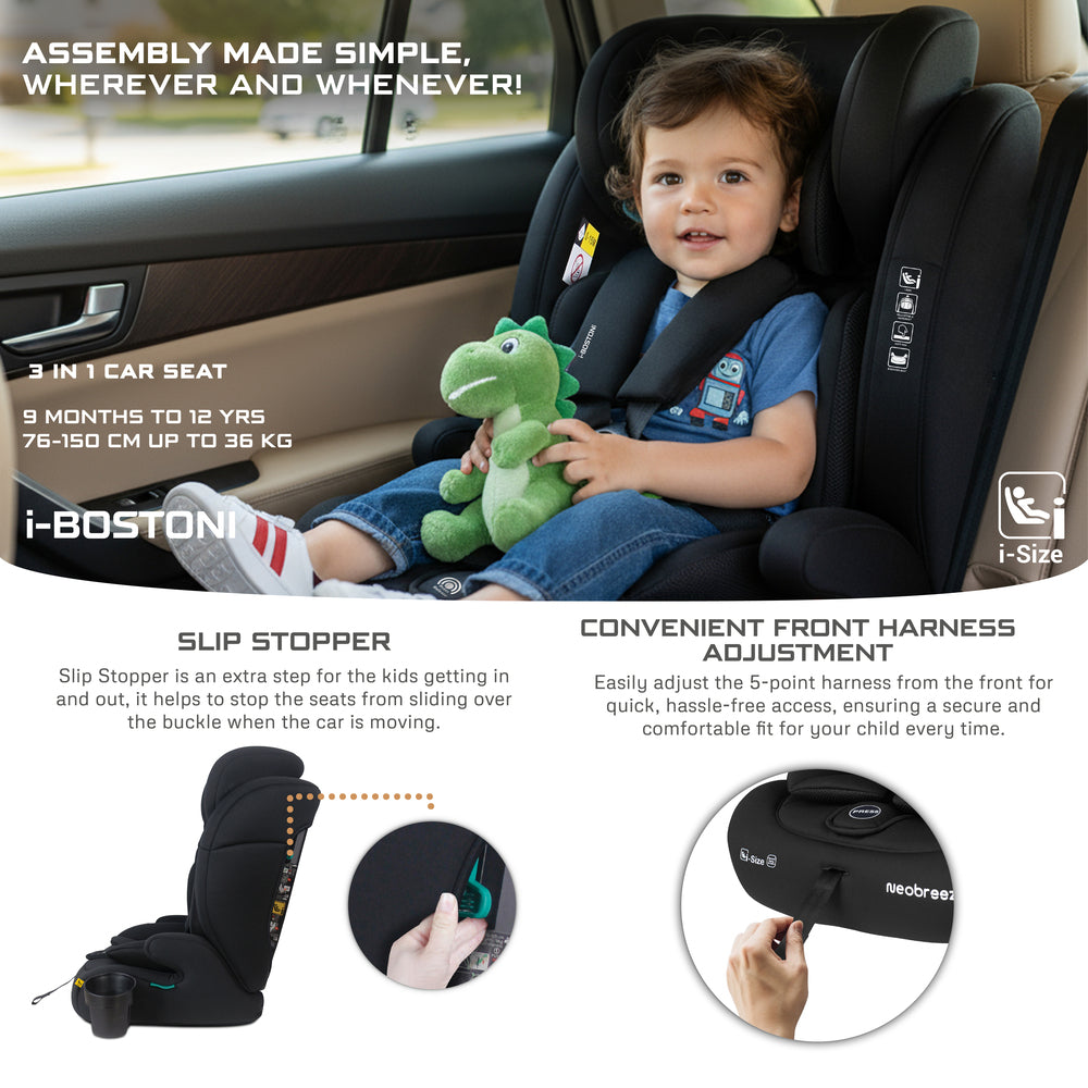 Neobreez i Bostoni 3 In 1 Toddler i Size Car Seat Black