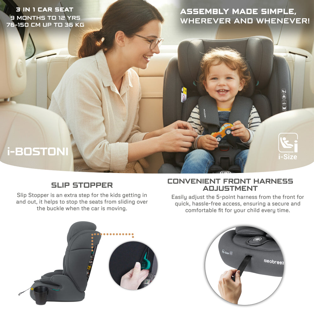 Neobreez i Bostoni 3 In 1 Toddler i Size Car Seat Grey