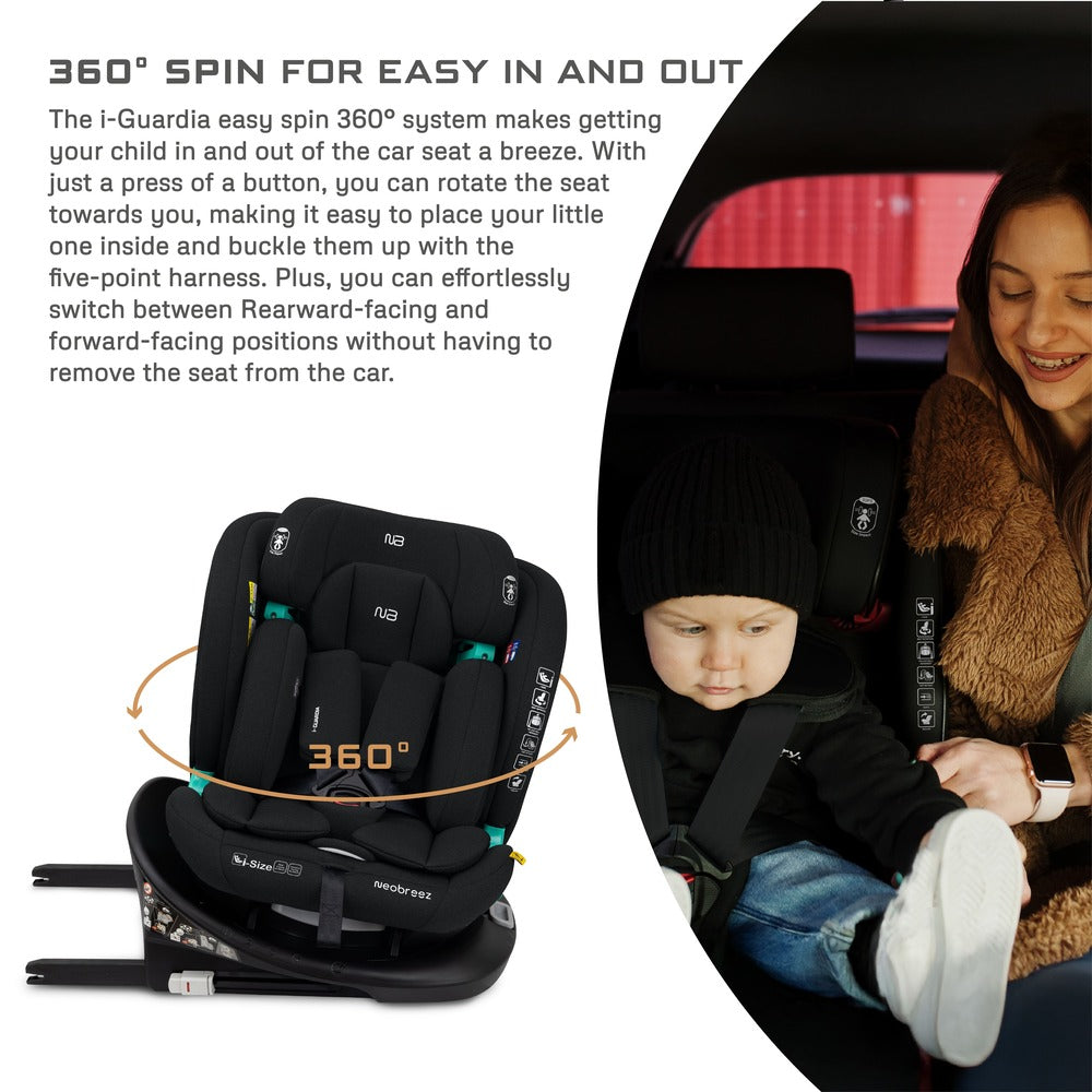 Neobreez i Guardia 360 Degree Isofix i Size Car Seat All In1 Black