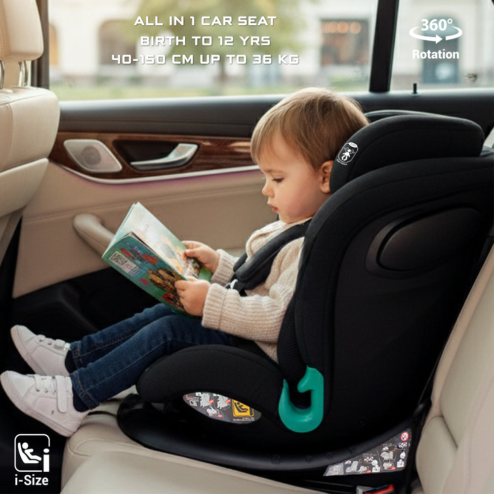 Neobreez i Guardia 360 Degree Isofix i Size Car Seat All In1 Black