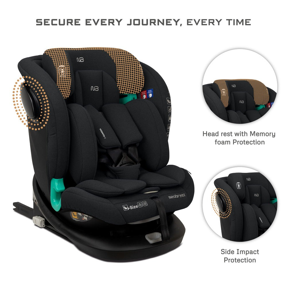 Neobreez i Guardia 360 Degree Isofix i Size Car Seat All In1 Black