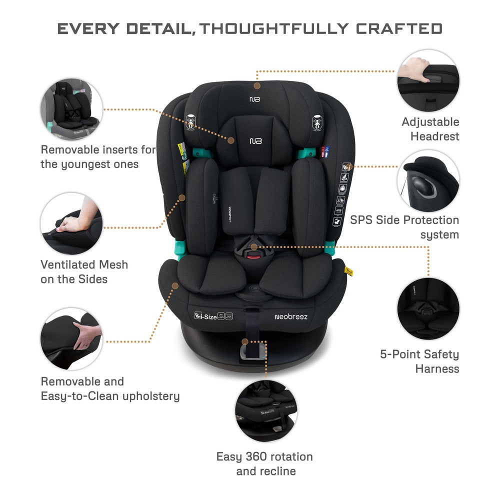 Neobreez i Guardia 360 Degree Isofix i Size Car Seat All In1 Black