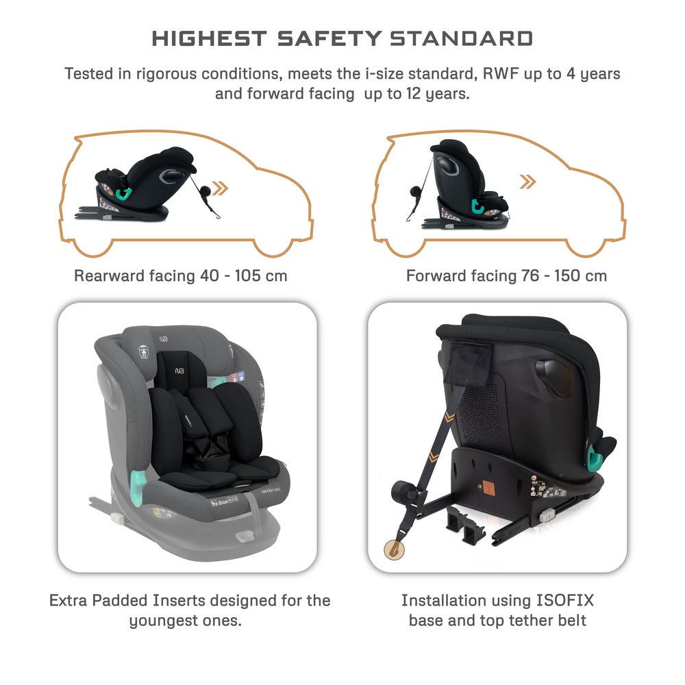 Neobreez i Guardia 360 Degree Isofix i Size Car Seat All In1 Black