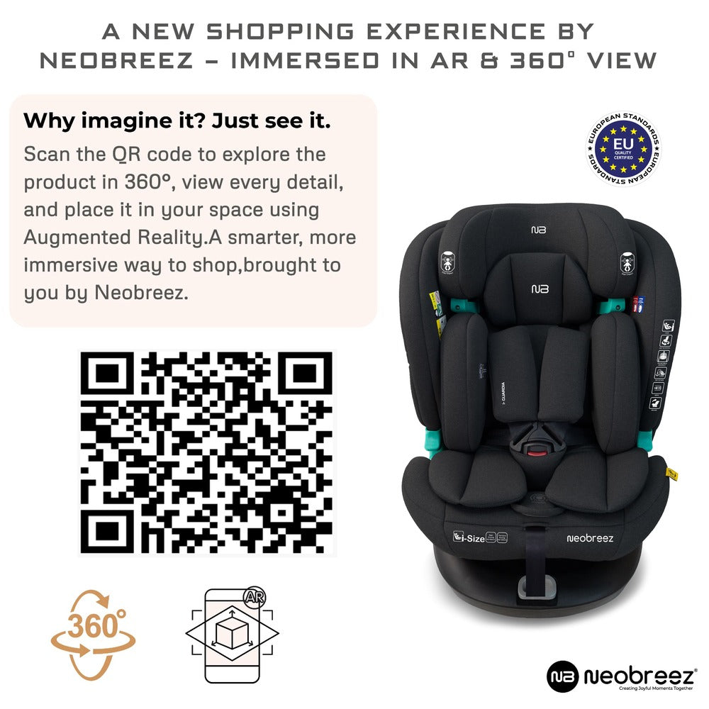 Neobreez i Guardia 360 Degree Isofix i Size Car Seat All In1 Black