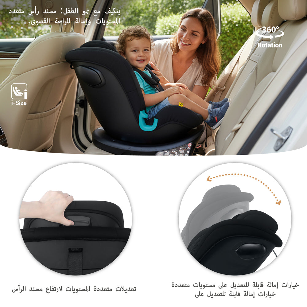 Neobreez i Guardia 360 Degree Isofix i Size Car Seat All In1 Black