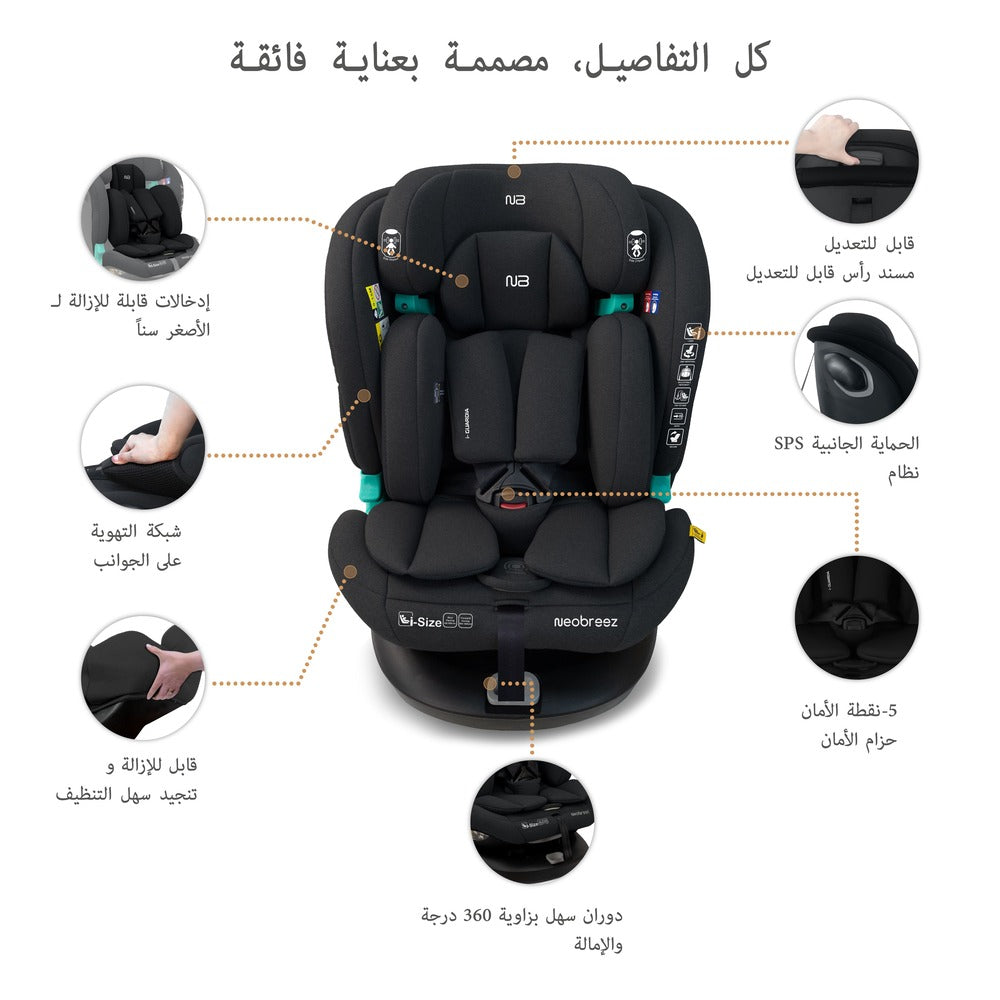 Neobreez i Guardia 360 Degree Isofix i Size Car Seat All In1 Black