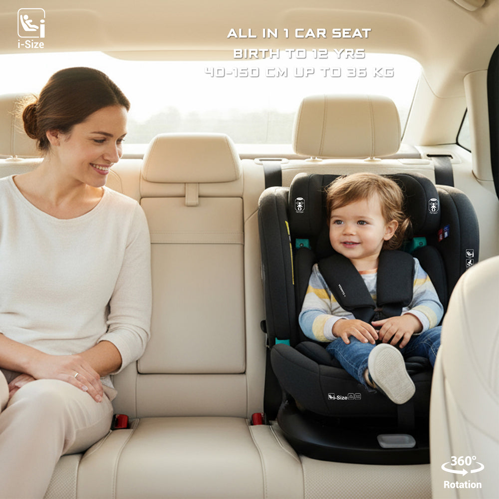 Neobreez i Guardia 360 Degree Isofix i Size Car Seat All In1 Black