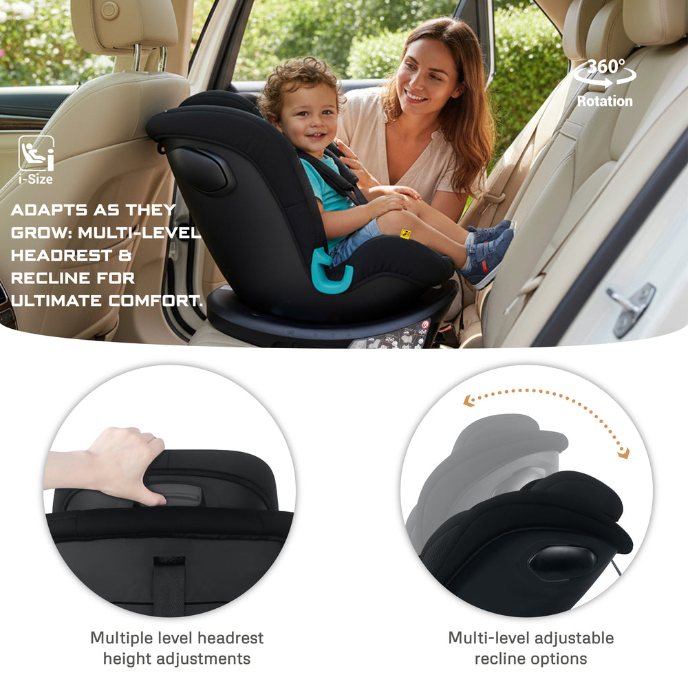 Neobreez i Guardia 360 Degree Isofix i Size Car Seat All In1 Black