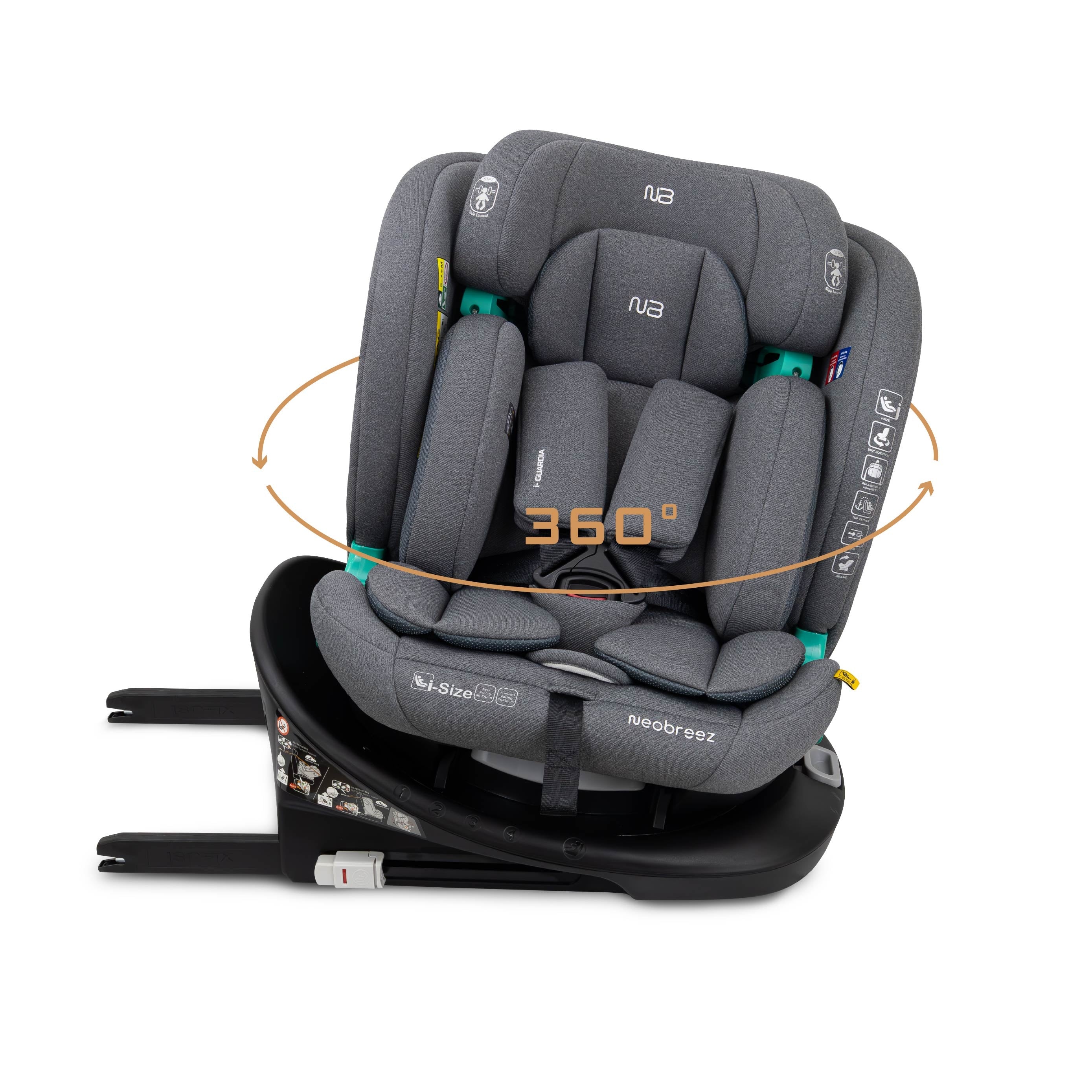 Neobreez i Guardia 360 Degree Isofix i Size Car Seat All In1 Grey