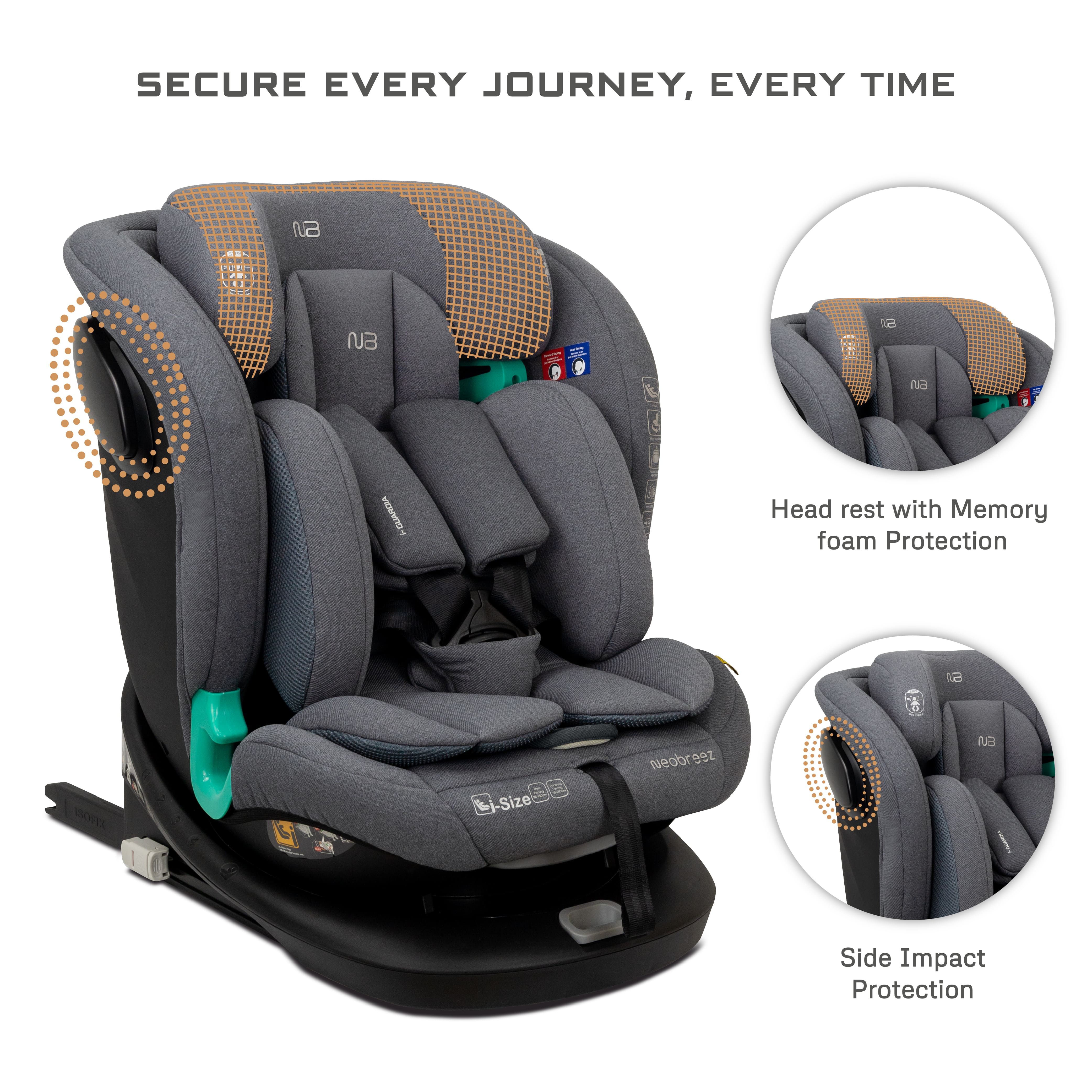 Neobreez i Guardia 360 Degree Isofix i Size Car Seat All In1 Grey