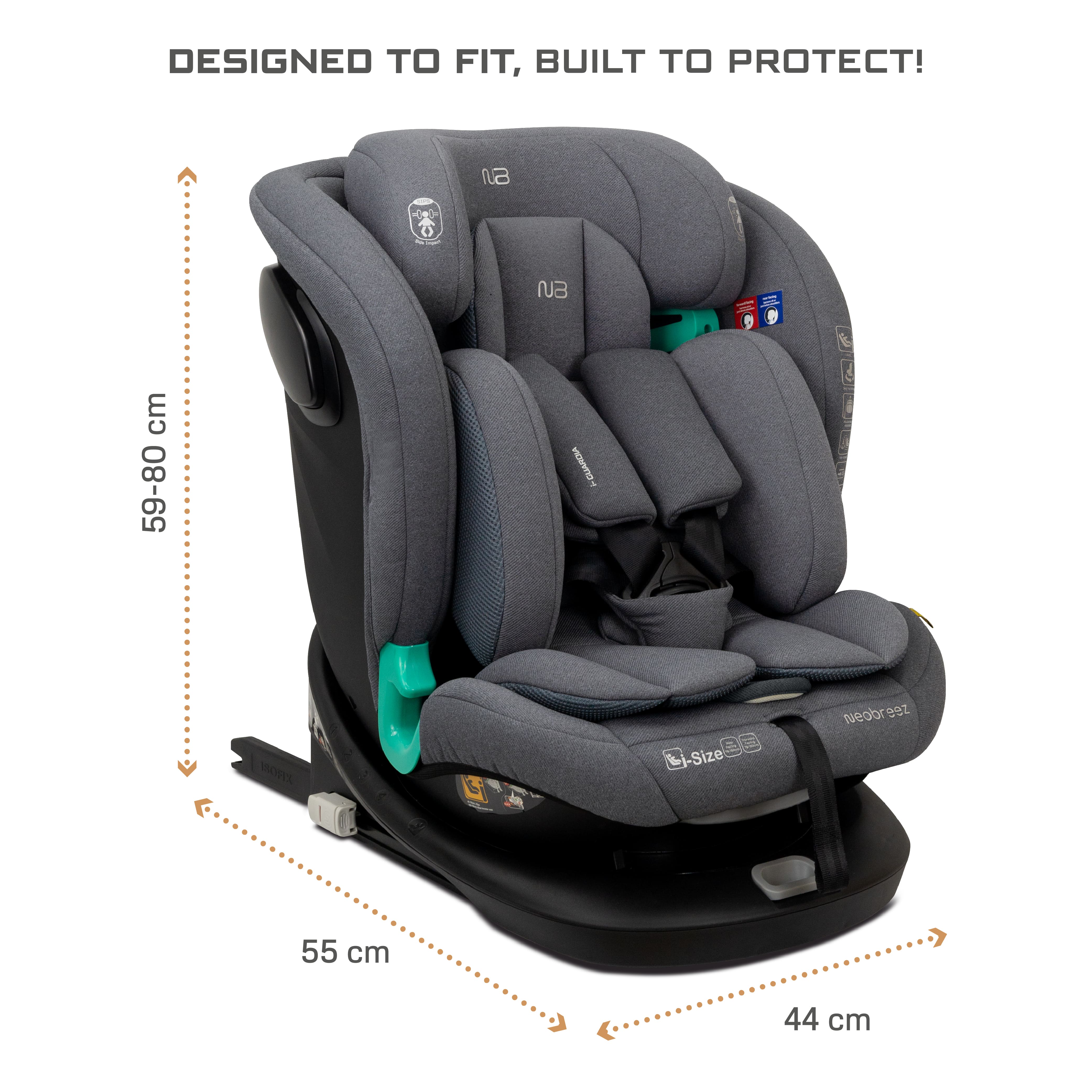 Neobreez i Guardia 360 Degree Isofix i Size Car Seat All In1 Grey