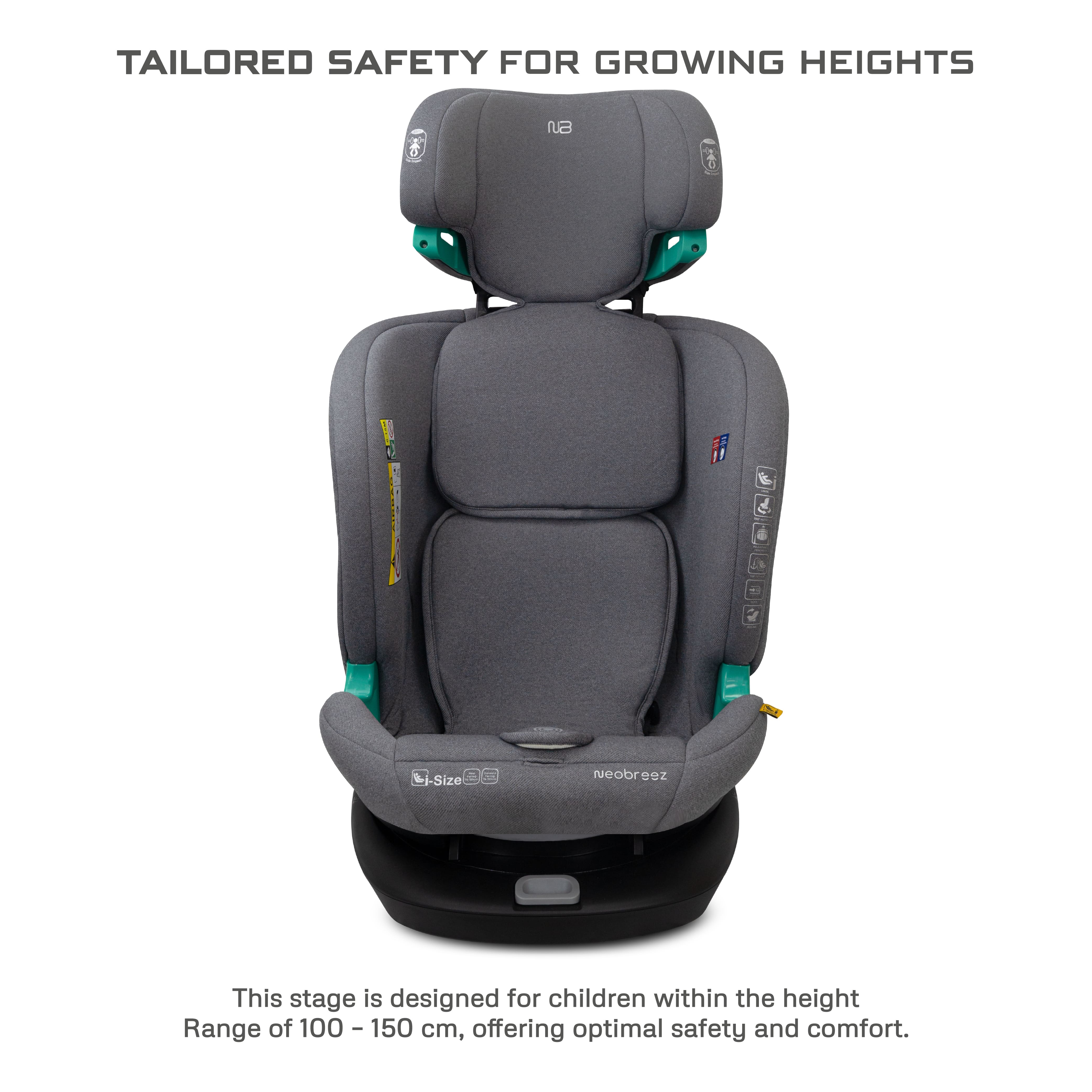 Neobreez i Guardia 360 Degree Isofix i Size Car Seat All In1 Grey