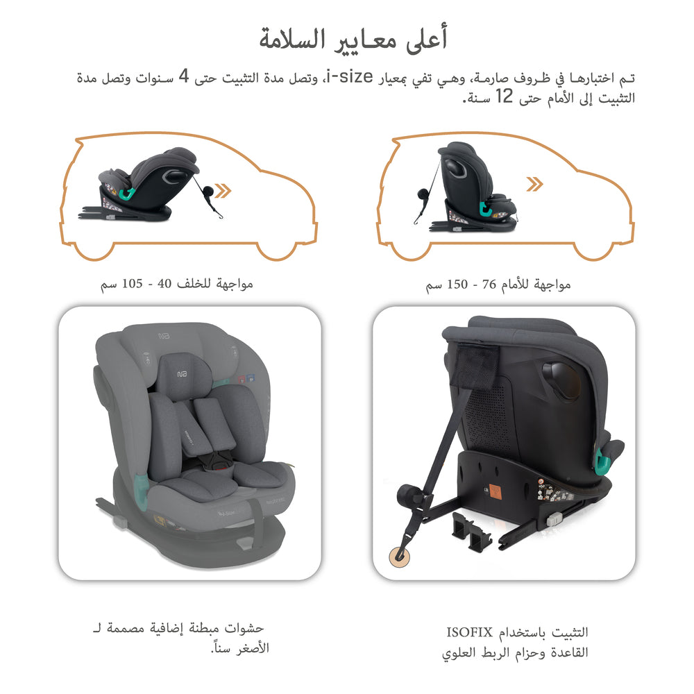 Neobreez i Guardia 360 Degree Isofix i Size Car Seat All In1 Grey