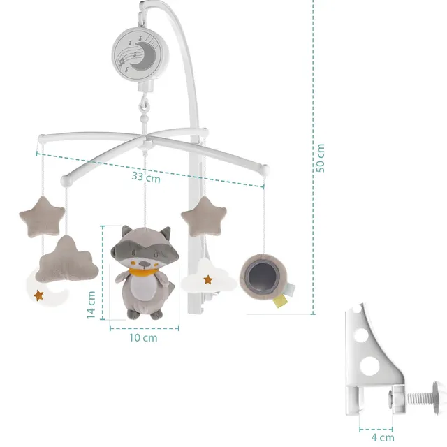 Little Learners Wind Up Crib Mobile Raccoon