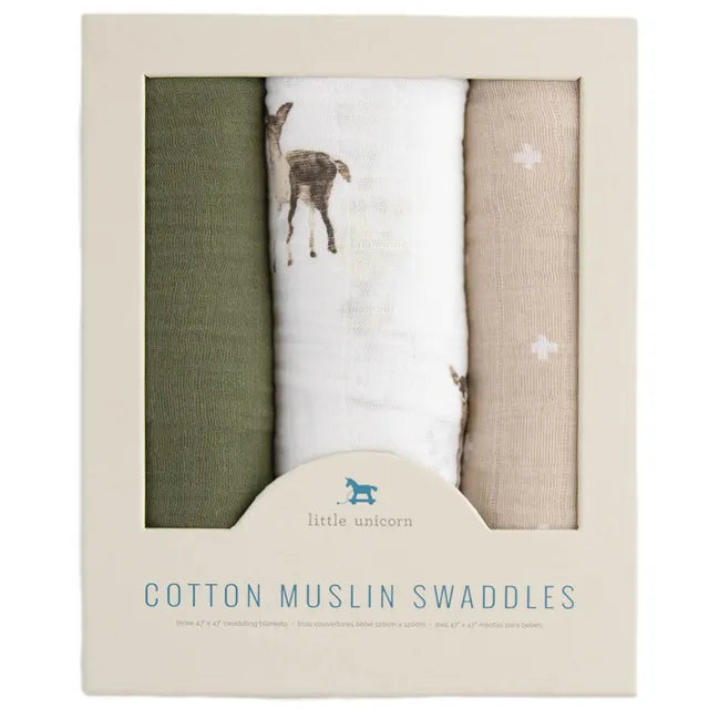 Little Unicorn Cotton Muslin Swaddle 3 Pack Oh Deer 2