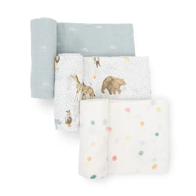 Little Unicorn Cotton Muslin Swaddle 3 Pack Party Animals