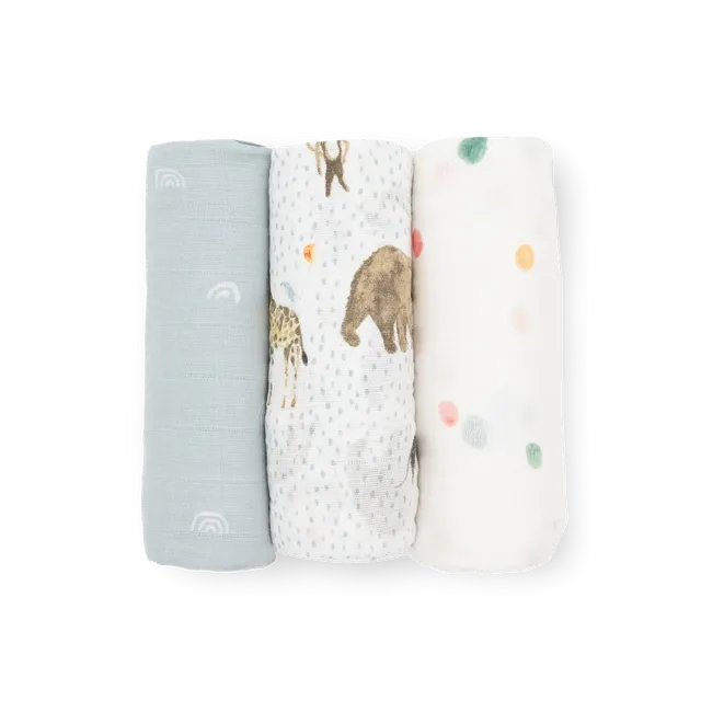 Little Unicorn Cotton Muslin Swaddle 3 Pack Party Animals