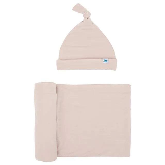 Little Unicorn Stretch Knit Swaddle and Hat Set Soft Blush