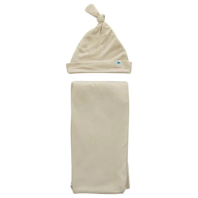 Little Unicorn Stretch Knit Swaddle and Hat Set Pebble