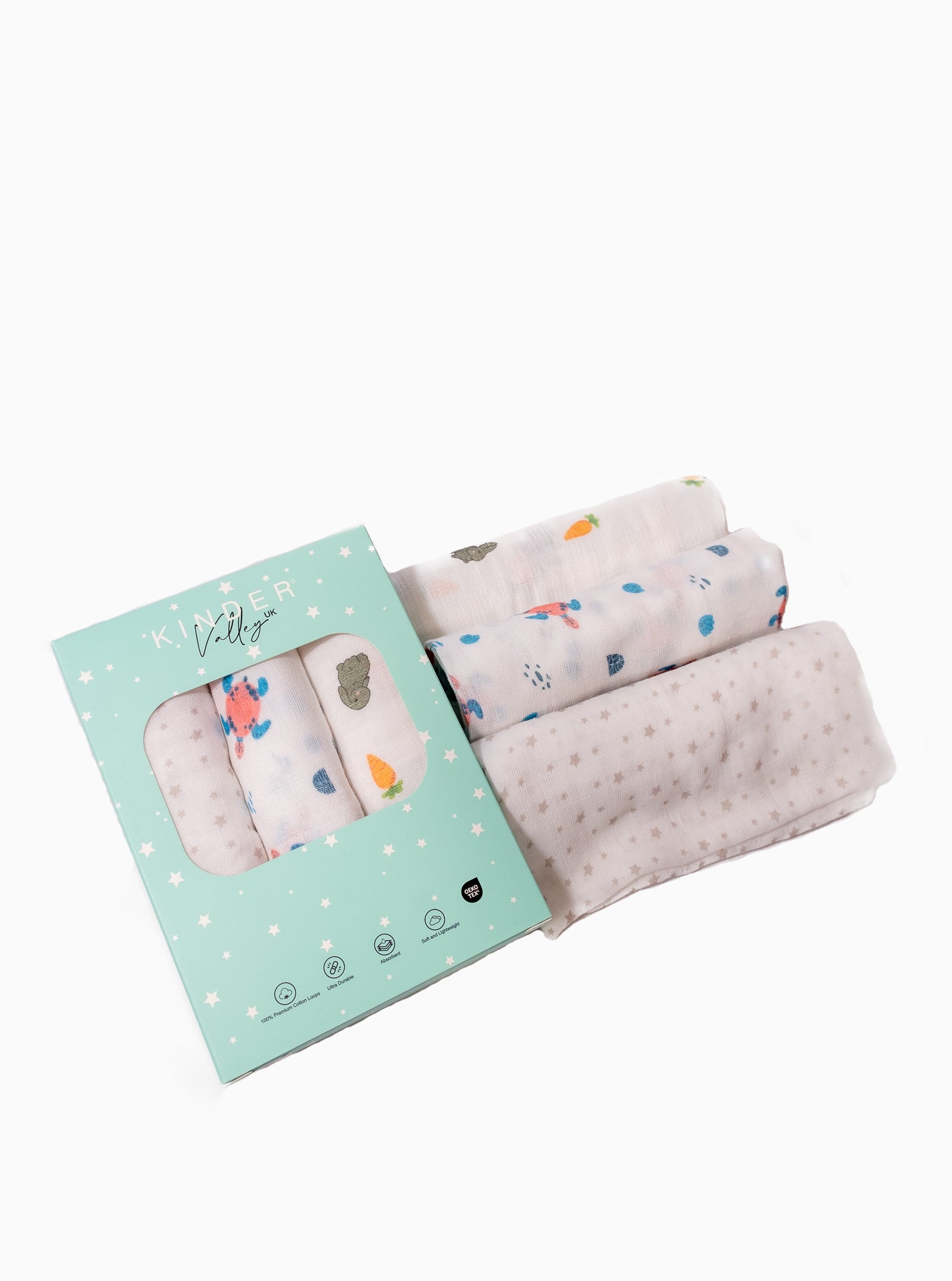 Kinder Valley Muslin Blanket Set Pack of 3 Bunny, Sea Turtle and Star