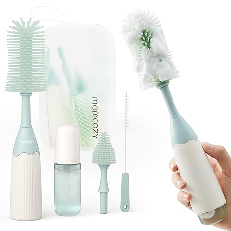 Momcozy Bottle Brush Kit Innovative Push-Press Design for Better Cleaning Green