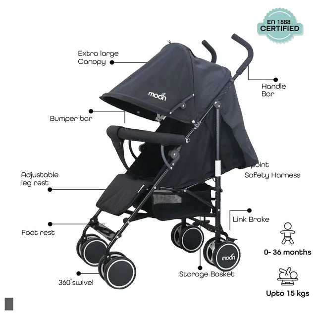 عربة أطفال مون نيو بلس للسفر، لون رمادي داكن