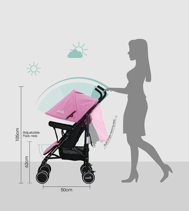 عربة أطفال مون نيو بلس للسفر باللون الوردي