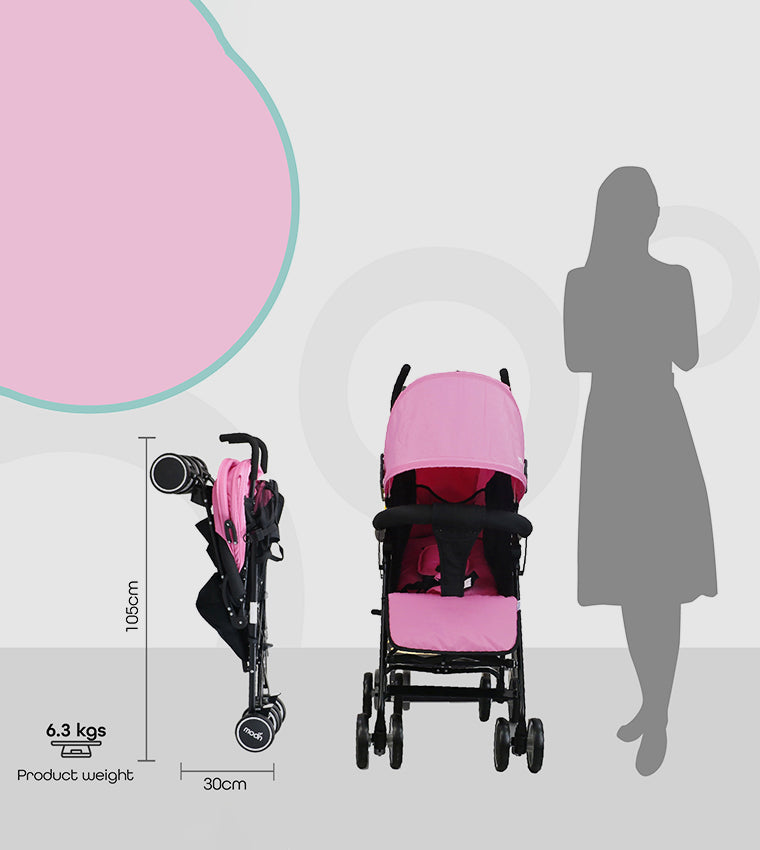 عربة أطفال مون نيو بلس للسفر باللون الوردي