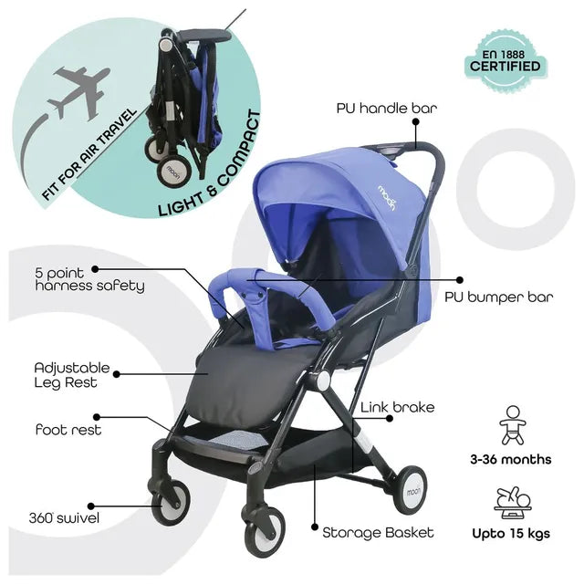عربة أطفال مون ترافل لايت كابينة زرقاء سماوية