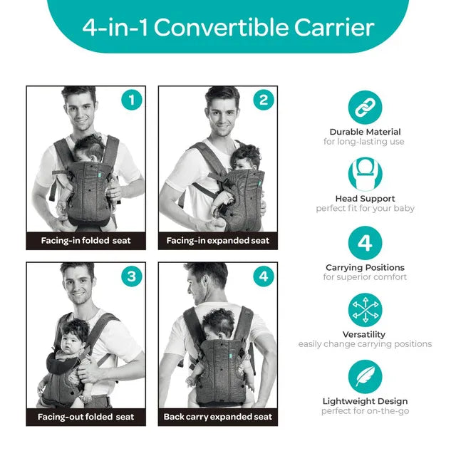 حاملة أطفال مون كاريجو 4 في 1، لون رمادي