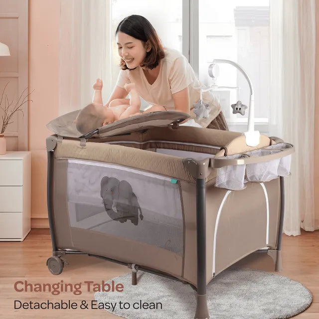 Moon Joypod Playpen With Changing Table & Wheels Beige