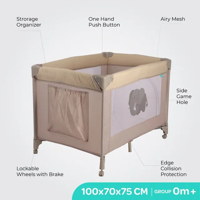 Moon Kidora Easy Fold Playpen With Wheels Beige