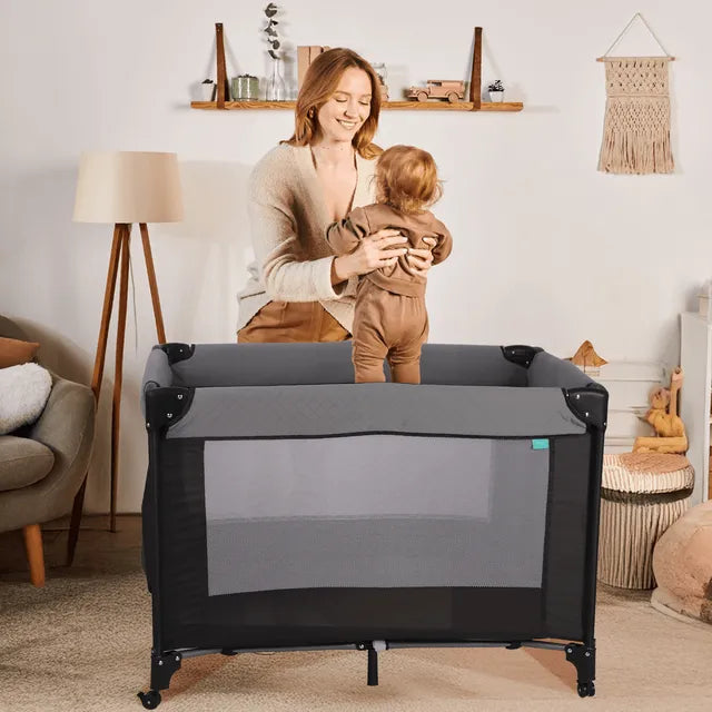 Moon Kidora Easy Fold Playpen With Wheels Black