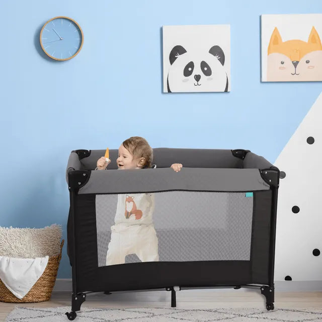 Moon Kidora Easy Fold Playpen With Wheels Black