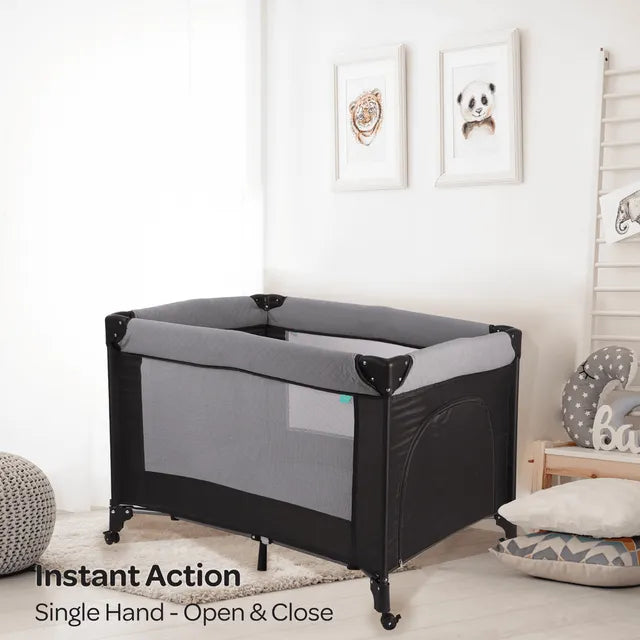 Moon Kidora Easy Fold Playpen With Wheels Black
