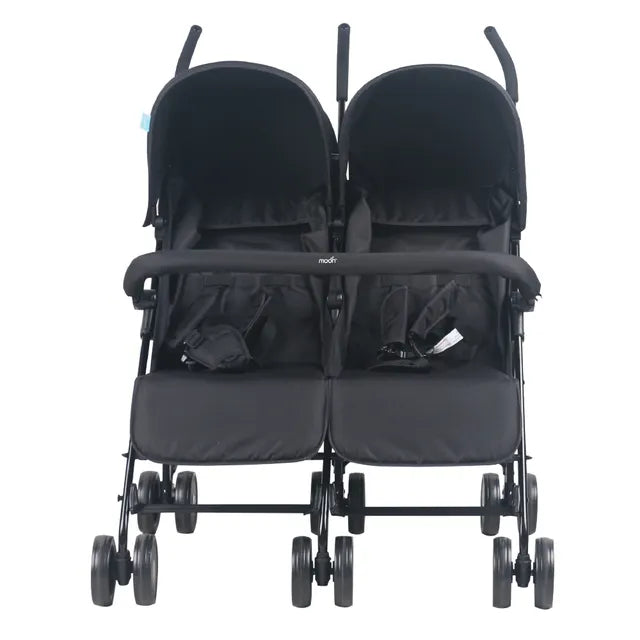 عربة أطفال مزدوجة من مون توينزي، لون أسود، بتصميم متجاور.